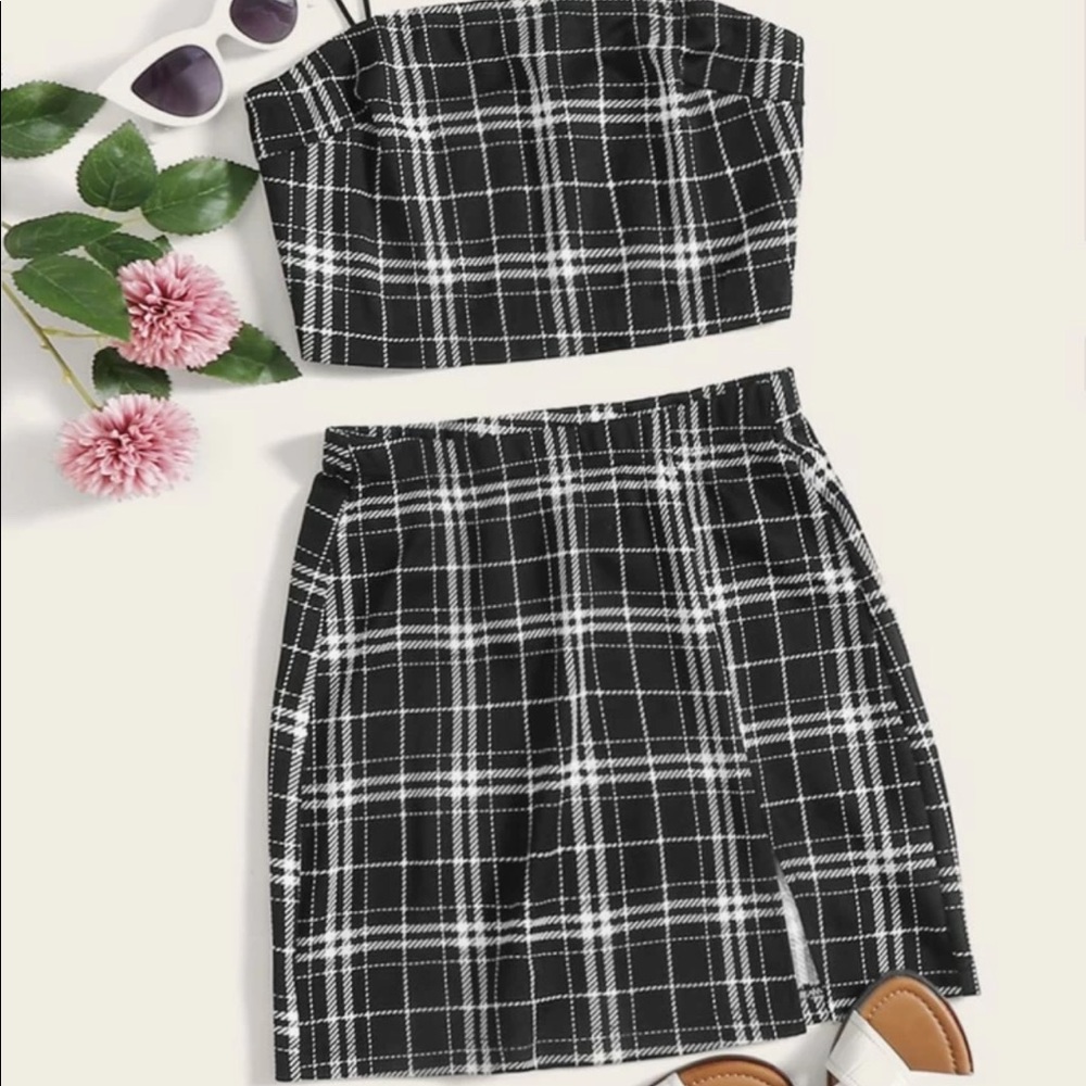 SHEIN matching plaid crop top and skirt set!!!💗✨✨
